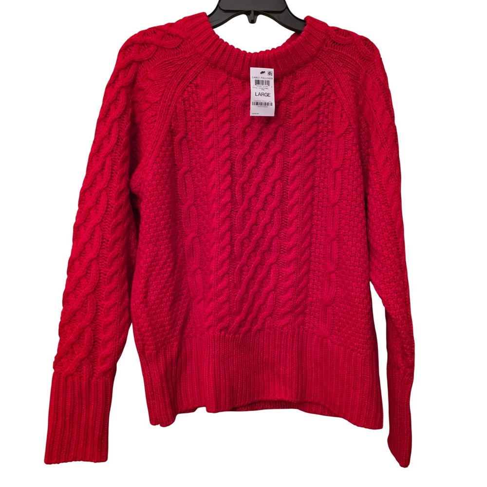 Style & Co Womens Red Cable Knit Pullover Sweater Crew Neck Large NEW